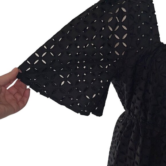 Johnny Was Midi Dress Size Medium Black Misty Pure Cotton Eyelet Square Neck - Picture 6 of 10